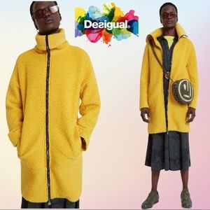 Desigual LAND Overcoat in Solar Power Yellow with Rainbow Zipper Sz 36/ US XS/S
